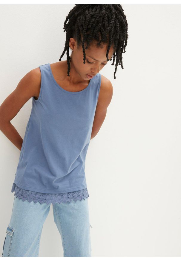 bonprix - Top z koronką (2 szt.). Kolor: niebieski. Materiał: koronka. Wzór: koronka