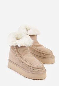 Renee - Beżowe Śniegowce Ozdobione Haftem Rawedena. Okazja: na co dzień. Kolor: beżowy. Materiał: jeans. Wzór: haft, aplikacja. Styl: casual #3