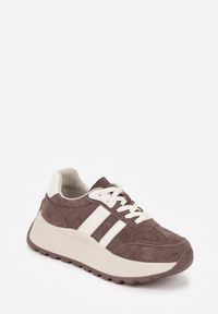 Renee - Brązowe Sneakersy ze Skóry Naturalnej na Platformie Cezella. Okazja: na co dzień. Kolor: brązowy. Materiał: skóra. Obcas: na platformie #7