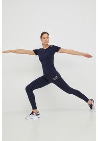 EA7 Emporio Armani legginsy damskie kolor granatowy z nadrukiem. Kolor: niebieski. Materiał: dzianina. Wzór: nadruk #2