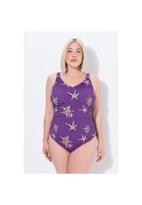 ULLA POPKEN - Damskie Strój kąpielowy rozgwiazdy miękkie miseczki dekolt w serek. Kolekcja: plus size. Kolor: fioletowy. Materiał: poliamid, poliester, materiał, elastan
