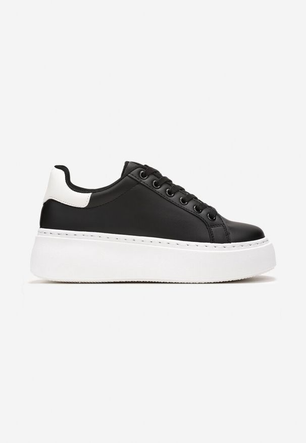 Renee - Czarne Sneakersy przed Kostkę na Grubej Podeszwie Bethoria. Wysokość cholewki: przed kostkę. Kolor: czarny. Obcas: na platformie