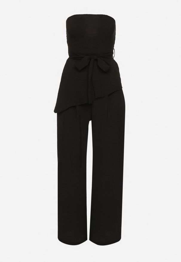 Born2be - Czarny Komplet Bluzka z Asymetrycznym Dołem i Szerokie Spodnie Ralavinea. Kolor: czarny