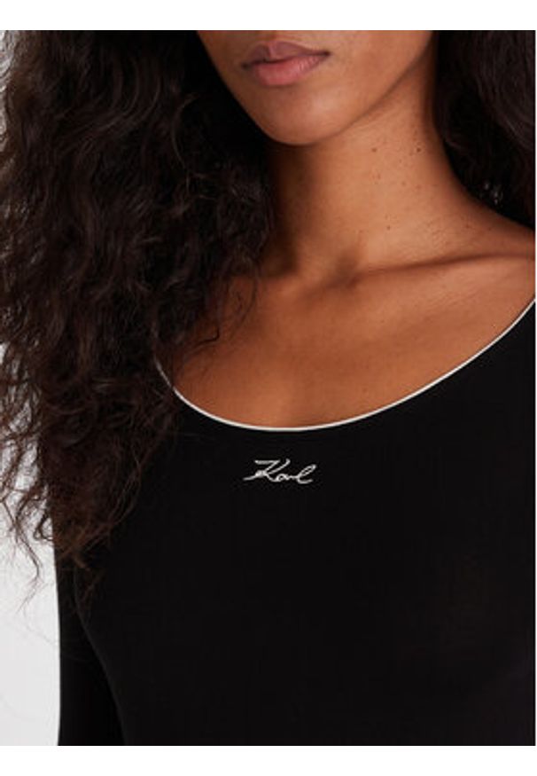 Karl Lagerfeld - KARL LAGERFELD Body A4W47021 Czarny Slim Fit. Typ kołnierza: dekolt w karo. Kolor: czarny. Materiał: wiskoza