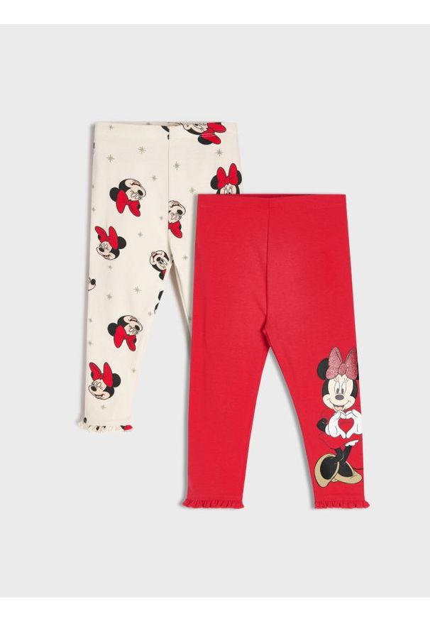 Sinsay - Bawełniane legginsy ze wzorkiem Minnie Mouse - czerwony. Kolor: czerwony. Materiał: bawełna. Wzór: motyw z bajki