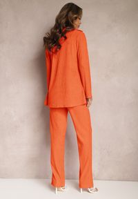 Renee - Pomarańczowy 3-częściowy Plisowany Komplet z Topem Koszulą i Spodniami Vinett. Kolor: pomarańczowy. Materiał: tkanina #4