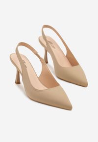 Renee - Beżowe Sandały na Szpilce Typu Slingback Melovelle. Okazja: na co dzień. Kolor: beżowy. Materiał: jeans. Obcas: na szpilce. Styl: elegancki, casual #4