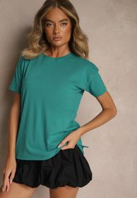Renee - Zielony Bawełniany T-shirt o Kroju Oversize Zilona. Okazja: na co dzień. Kolor: zielony. Materiał: bawełna. Styl: sportowy, klasyczny, casual