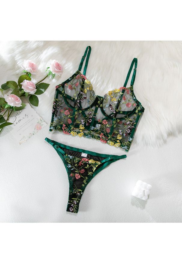 Intica - Komplet bielizny z haftem kwiatowym elegancki zestaw dla kobiet Noriane. Kolor: wielokolorowy. Materiał: tkanina, materiał, skóra. Wzór: kwiaty, haft