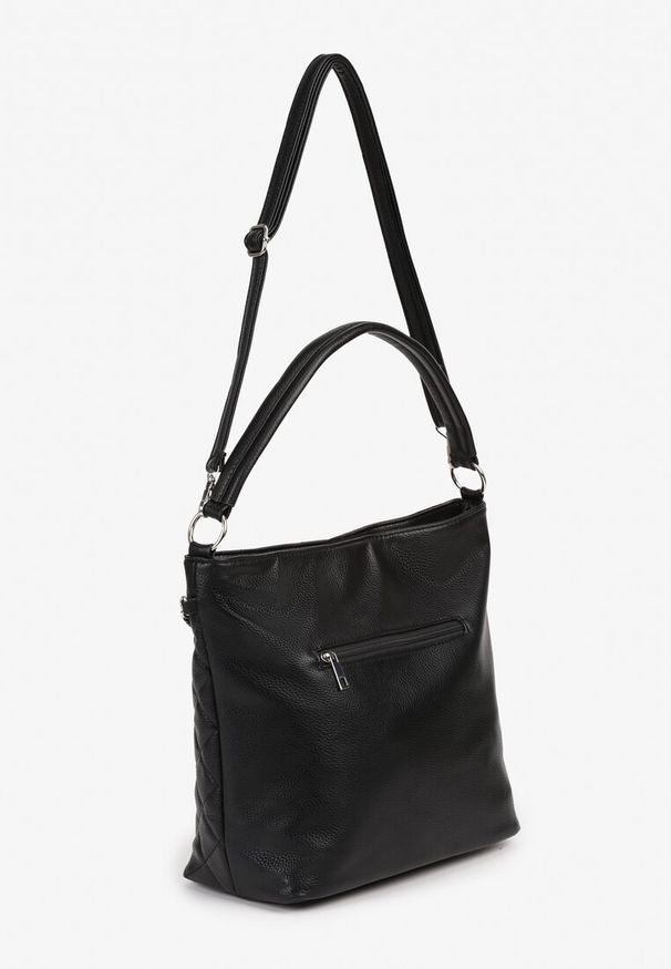 Born2be - Czarna Torebka Pikowana Shopper z Paskiem Lanelea. Kolor: czarny. Materiał: pikowane. Styl: elegancki, casual
