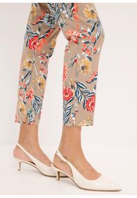 bonprix - Spodnie 7/8 ze stretchem. Kolor: brązowy. Wzór: nadruk, kwiaty. Styl: elegancki, klasyczny #3