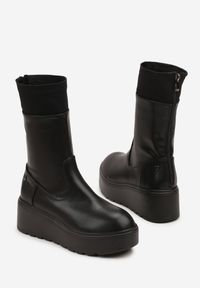 Born2be - Czarne Botki na Koturnie Vices Typu Grunge Anerriva. Okazja: na co dzień. Kolor: czarny. Materiał: skóra. Obcas: na koturnie. Styl: casual #3