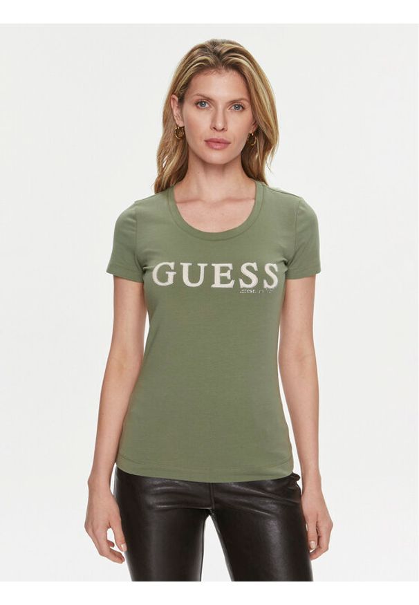 Guess T-Shirt Pony Hair W4RI45 J1314 Zielony Slim Fit. Kolor: zielony. Materiał: bawełna