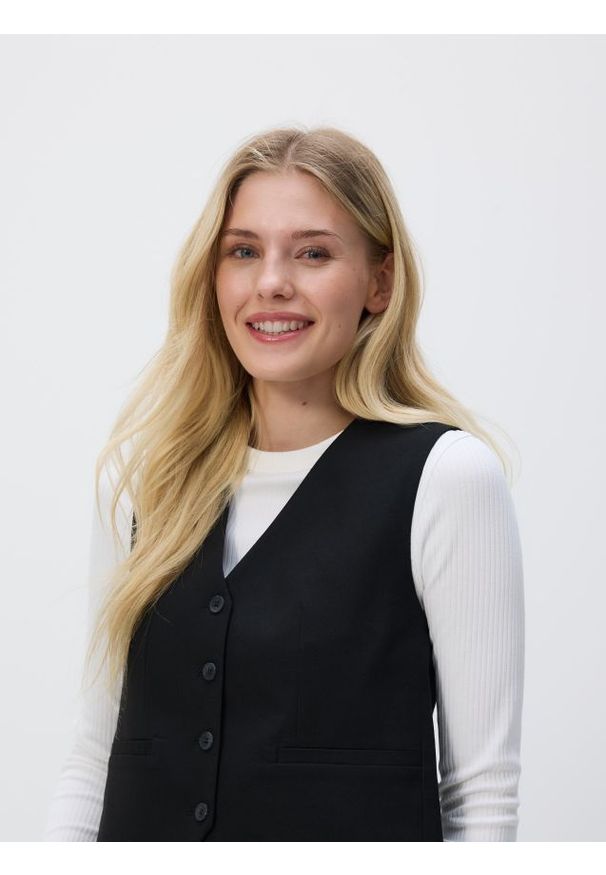 Reserved - Garniturowa kamizelka z wiskozą - czarny. Kolor: czarny. Materiał: wiskoza