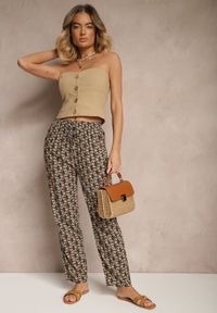 Renee - Zielone Spodnie z Bawełny o Prostym Kroju z Gumką w Pasie w Geometryczny Print Avelriz. Okazja: do pracy, na spotkanie biznesowe, na co dzień. Kolor: zielony. Materiał: bawełna. Wzór: geometria, nadruk. Sezon: lato, wiosna. Styl: klasyczny, casual, biznesowy #4