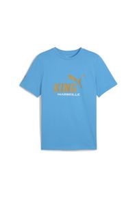 Puma - Męska koszulka Olympique Marsylia KING z logo PUMA Bleu Azur Gold Blue. Kolor: niebieski, wielokolorowy, żółty. Sport: piłka nożna