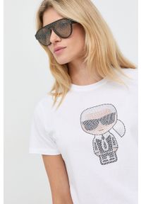 Karl Lagerfeld - T-shirt 210W1726. Okazja: na co dzień. Kolor: biały. Wzór: aplikacja. Styl: casual #5