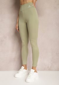 Renee - Zielone Legginsy High Waist z Gumką w Pasie Cloen. Okazja: na co dzień, na spacer. Stan: podwyższony. Kolor: zielony. Styl: klasyczny, casual #4