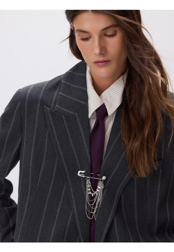 Reserved - Marynarka z wiskozą - ciemnoszary. Kolor: szary. Materiał: wiskoza