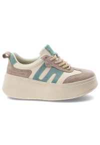 Sneakersy damskie Filippo, cholewka ze skóry naturalnej zamszowej z kontrastowymi panelami klasyczne sznurowanie masywna platformowa podeszwa, beżowe. Zapięcie: sznurówki. Kolor: beżowy. Materiał: skóra, zamsz. Szerokość cholewki: normalna #4