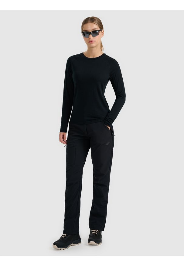 4f - 4F Longsleeve trekkingowy szybkoschnący z wełną merino damski - czarny M. Kolor: czarny. Materiał: wełna. Długość rękawa: długi rękaw