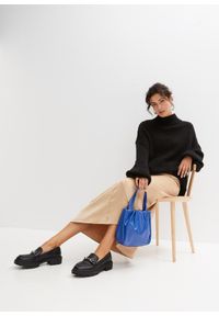 bonprix - Sweter z dzianiny o luźnym splocie. Typ kołnierza: kołnierzyk stójkowy. Kolor: czarny. Materiał: dzianina. Wzór: ze splotem #2