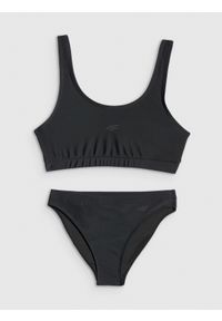 4f - 4F Kostium kąpielowy dwuczęściowy dziewczęcy - czarny 146/152 (10-12 lat). Kolor: czarny. Materiał: dzianina, elastan, włókno, syntetyk, materiał, guma. Rodzaj stanika: wyciągane miseczki. Wzór: jednolity #1