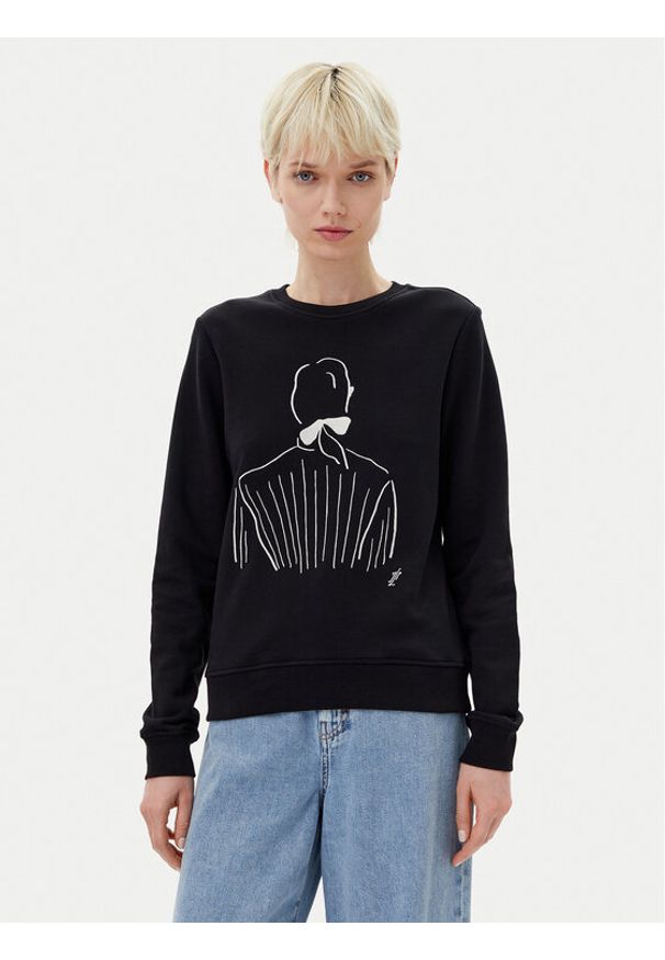 Karl Lagerfeld - KARL LAGERFELD Bluza A2W20056 Czarny Regular Fit. Typ kołnierza: dekolt w karo. Kolor: czarny. Materiał: bawełna