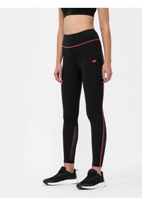 4f - Legginsy do biegania szybkoschnące damskie. Stan: podwyższony. Kolor: czarny. Materiał: materiał. Długość: do kostek. Sport: fitness, bieganie