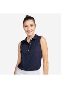 INESIS - Koszulka polo do golfa bez rękawów damska Inesis MW500. Typ kołnierza: polo, golf. Kolor: niebieski. Materiał: elastan, poliester, materiał. Długość rękawa: bez rękawów. Styl: klasyczny, sportowy, elegancki