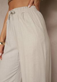 Renee - Jasnoszare Spodnie z Lnem o Szerokim Kroju z Gumką w Talii Filarive. Okazja: na co dzień. Kolor: szary. Materiał: len. Sezon: lato, wiosna. Styl: elegancki, casual #3