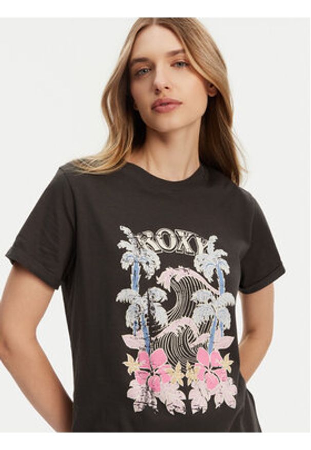 Roxy T-Shirt ERJZT05911 Szary Regular Fit. Kolor: szary. Materiał: bawełna