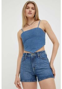 Lee szorty jeansowe Carol damskie kolor niebieski gładkie high waist. Stan: podwyższony. Kolor: niebieski. Materiał: jeans. Wzór: gładki #1