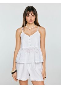 Big-Star - Top damski bawełniany haftowany biały Balbina 100. Kolor: biały. Materiał: bawełna. Długość rękawa: na ramiączkach. Wzór: haft. Sezon: lato. Styl: elegancki #1