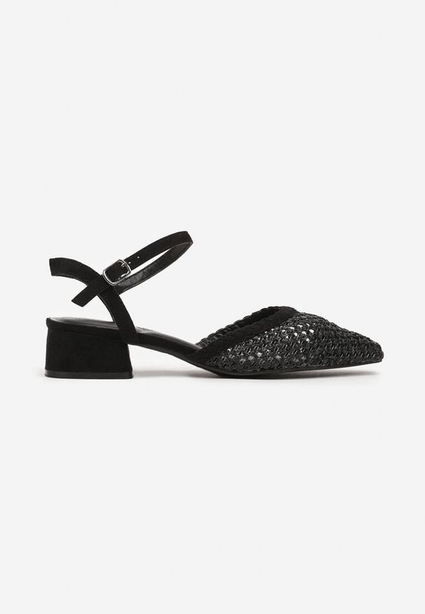 Born2be - Czarne Sandały na Obcasie z Siateczkową Cholewką Lavreti. Okazja: na co dzień. Zapięcie: sprzączka. Kolor: czarny. Materiał: jeans. Obcas: na obcasie. Styl: elegancki, casual. Wysokość obcasa: średni