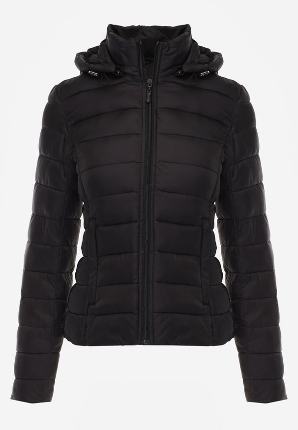 Born2be - Czarna Taliowana Przejściowa Kurtka Pikowana z Odpinanym Kapturem Zinnorae. Okazja: na co dzień. Kolor: czarny. Materiał: jeans, nylon. Styl: casual