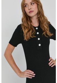 Samsoe & Samsoe - Samsoe Samsoe Sukienka kolor czarny midi rozkloszowana. Kolor: czarny. Materiał: poliester, materiał, wiskoza, dzianina. Długość rękawa: krótki rękaw. Typ sukienki: rozkloszowane. Długość: midi #3