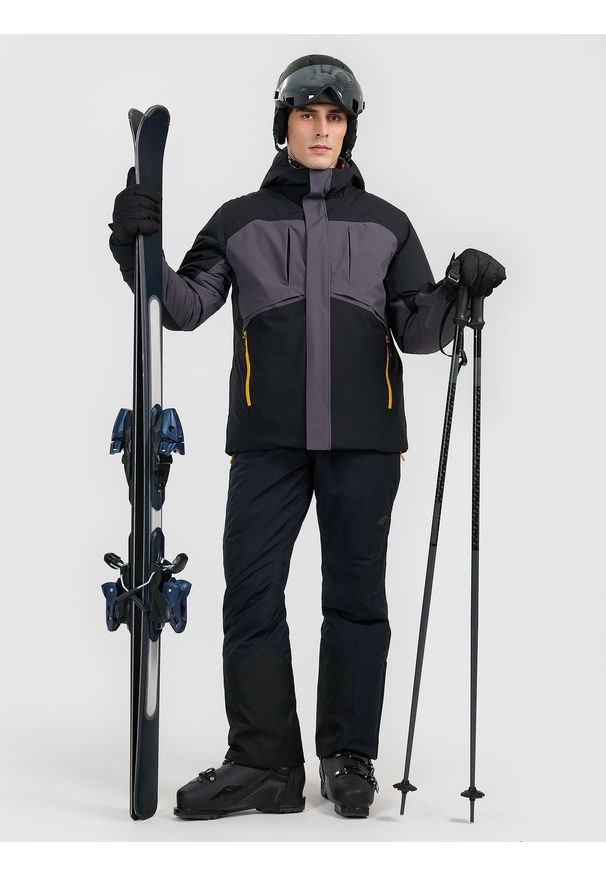 4f - 4F Kurtka narciarska membrana 10000 męska - czarna XXL. Kolor: czarny. Materiał: tkanina, poliester, skóra, materiał. Wzór: gładki. Sezon: zima