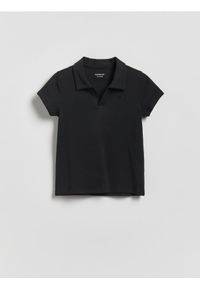 Reserved - T-shirt z kołnierzykiem - czarny. Kolor: czarny. Materiał: dzianina, bawełna