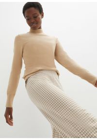 bonprix - Spodnie ze stretchem w pepitkę, WIDE. Kolor: beżowy #3