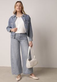 Born2be - Niebieskie Szerokie Jeansy z Bawełną i Wiskozą Zdobione Przeszyciami Harida. Stan: podwyższony. Kolor: niebieski. Wzór: aplikacja. Styl: elegancki, klasyczny #4