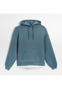 House - Gładka bluza z kapturem loose fit szałwiowa - Zielony. Typ kołnierza: kaptur. Kolor: zielony. Wzór: gładki #1