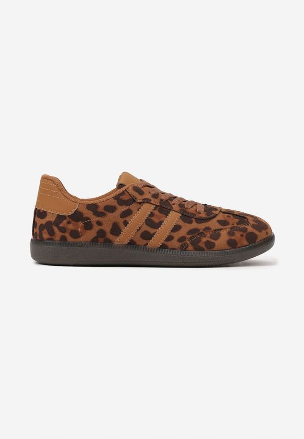 Born2be - Brązowe Sneakersy z Imitacji Zamszu w Panterkę na Płaskiej Podeszwie Memeriana. Okazja: na spacer. Nosek buta: okrągły. Kolor: brązowy. Szerokość cholewki: normalna. Wzór: motyw zwierzęcy. Materiał: zamsz. Sezon: lato, wiosna. Obcas: na płaskiej podeszwie. Sport: turystyka piesza