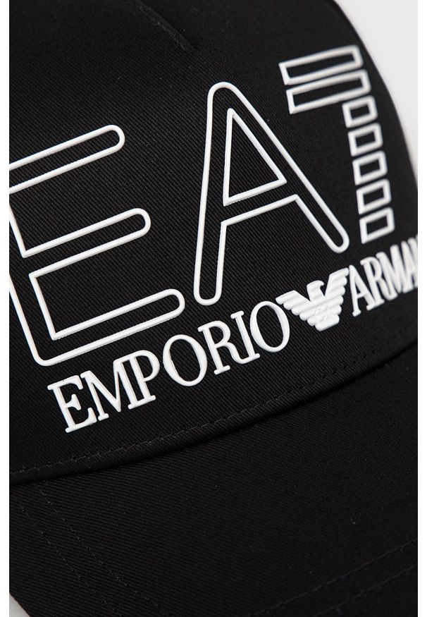 EA7 Emporio Armani czapka kolor czarny z aplikacją. Kolor: czarny. Wzór: aplikacja