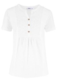 Bluzka shirtowa z haftem angielskim bonprix biały. Kolor: biały. Materiał: bawełna. Wzór: haft #1