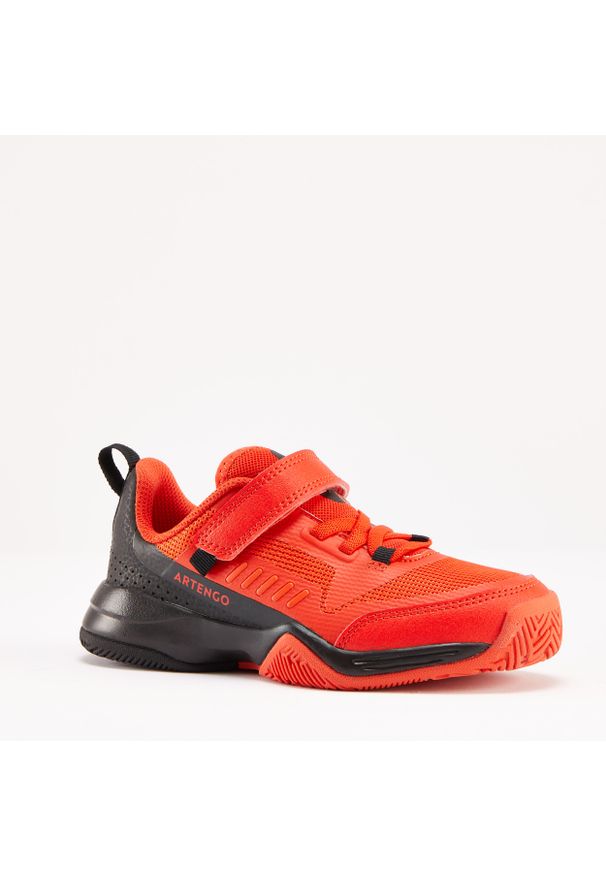ARTENGO - Buty do tenisa dla dzieci Artengo TS500 Fast na rzepy. Zapięcie: rzepy. Kolor: czarny, wielokolorowy, pomarańczowy, czerwony. Materiał: kauczuk, materiał. Szerokość cholewki: szeroka. Sport: tenis