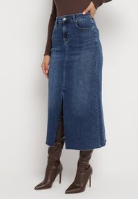 Born2be - Granatowa Jeansowa Spódnica Maxi z Wysokim Stanem Nicyela. Stan: podwyższony. Kolor: niebieski. Materiał: jeans #1