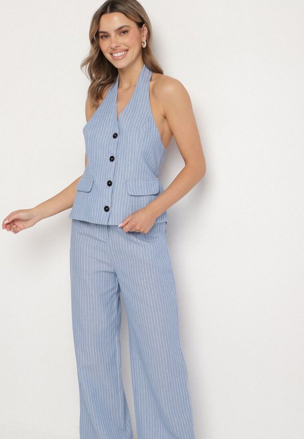 Born2be - Niebieski Kombinezon w Prążki w Stylu Garniturowym Lanirith. Okazja: na co dzień. Kolor: niebieski. Wzór: prążki. Styl: casual, klasyczny