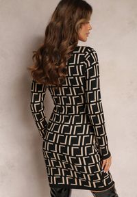 Renee - Czarna Mini Sweterkowa Sukienka o Dopasowanym Fasonie z Geometrycznym Wzorem Minametta. Kolor: czarny. Materiał: bawełna. Wzór: geometria. Sezon: jesień, zima. Długość: mini #5