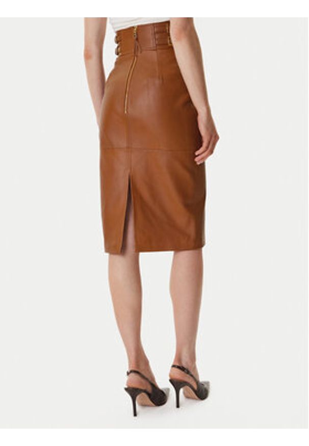 Elisabetta Franchi Spódnica skórzana GP-09Z-61E2-V890 Brązowy Regular Fit. Kolor: brązowy. Materiał: skóra